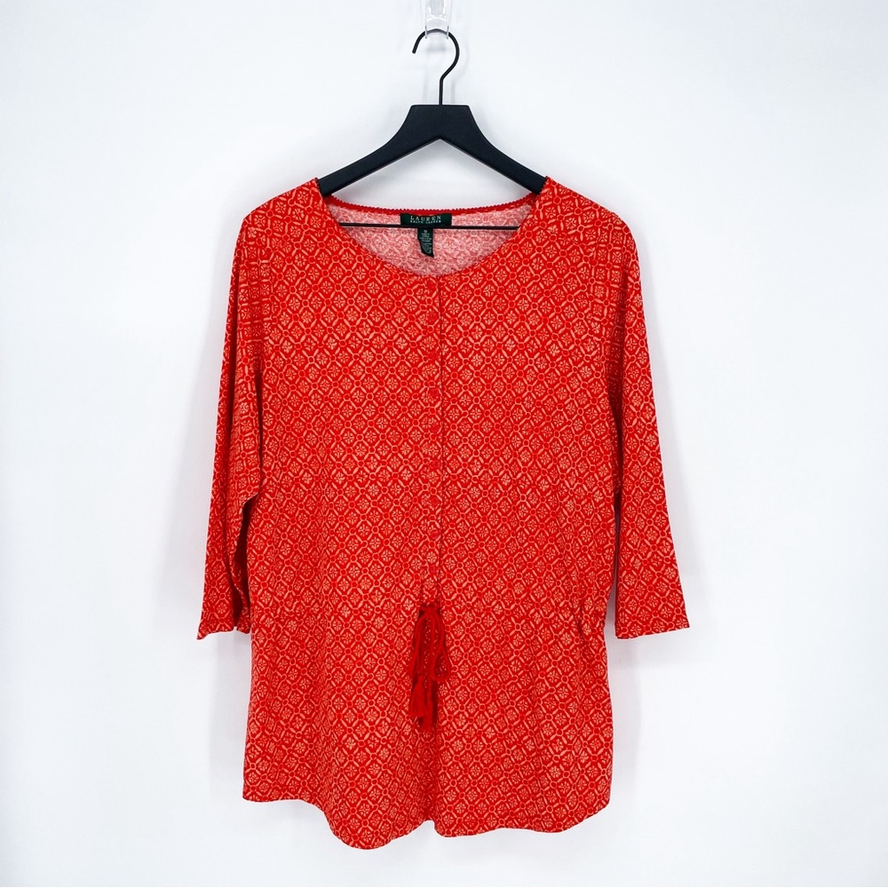 Lauren Ralph Lauren Geometric Button Down Tunic Top Orange 1X